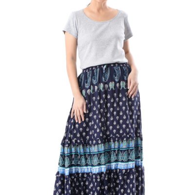Indigo Paisley Motif Rayon Skirt Crafted in Thailand, 'Paisley Park'